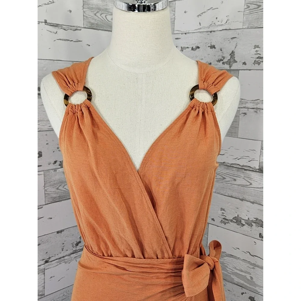 Zara Orange Sleeveless Romper Wrap Front Tie V Neck Womens Xsmall
